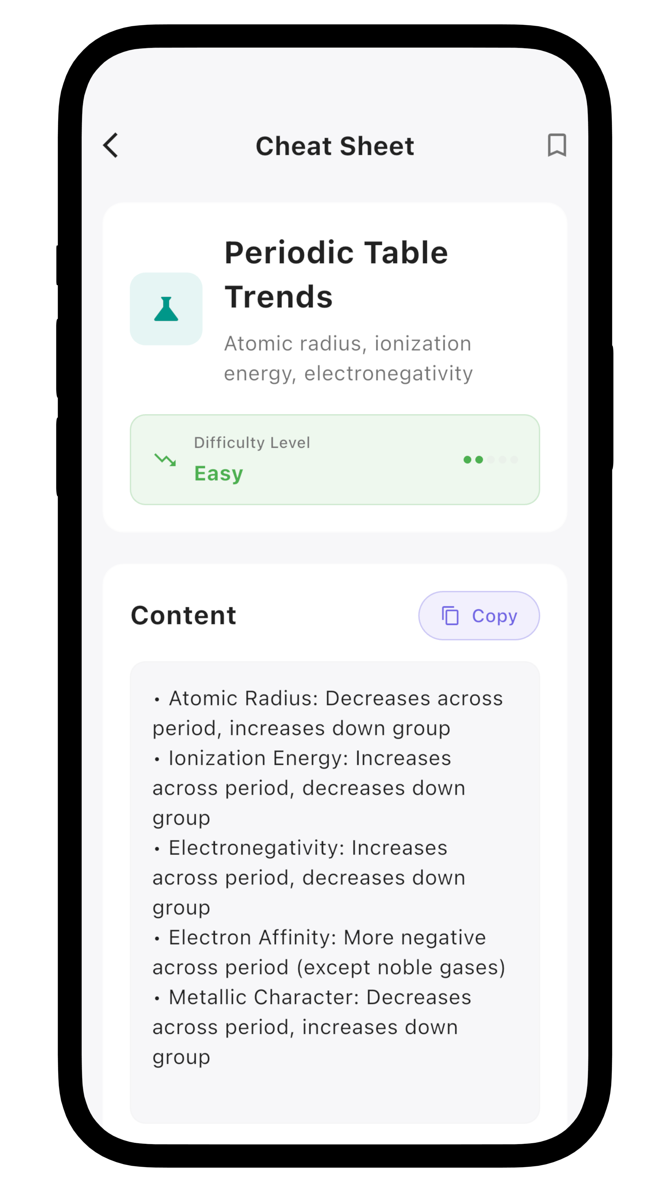 Using chemistry cheat sheets for quick reference